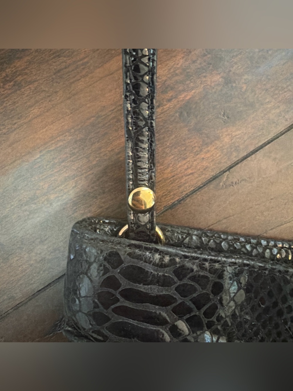Michael Kors Black Snake-Embossed Shoulder Bag with Gold Plaque - Picture 8 of 8